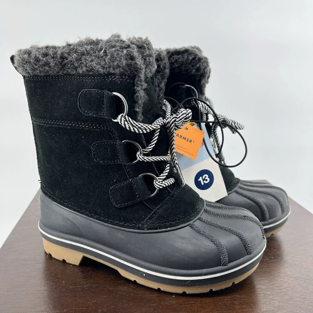 NWT Cat & Jack Kids Boys Size 13 Winter Snow Boots Lace Up Black Waterproof